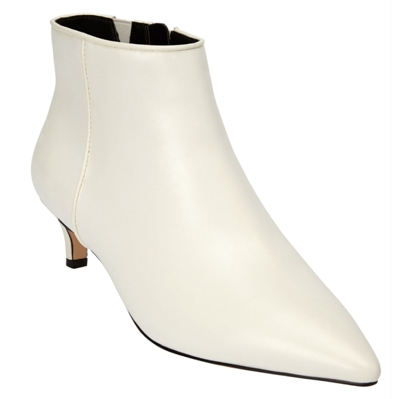 white kitten heel ankle boots
